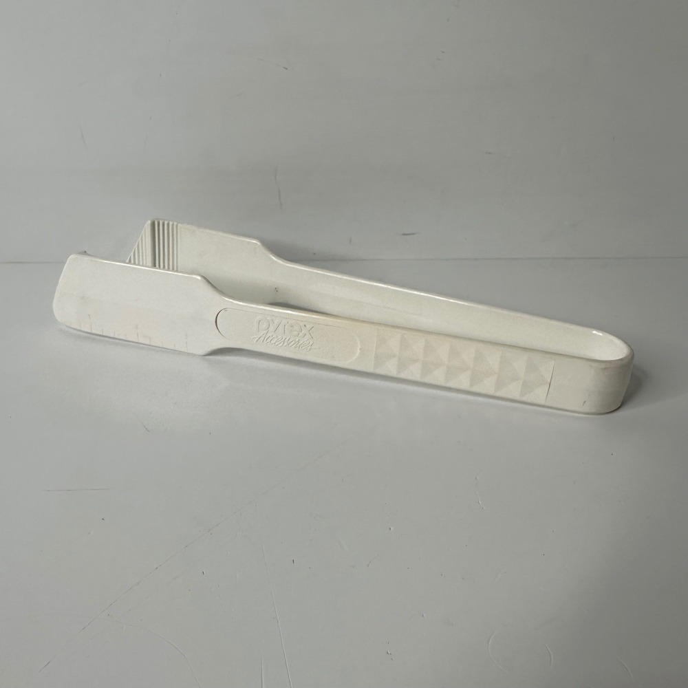 Vintage Pyrex Accessories White Plastic Kitchen Tongs Made in USA Textured Grip